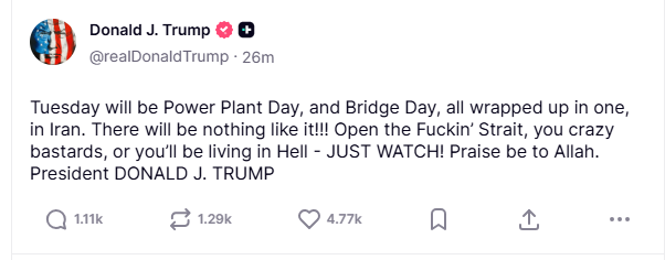 2026 04 05 TS Tump hell on Iran